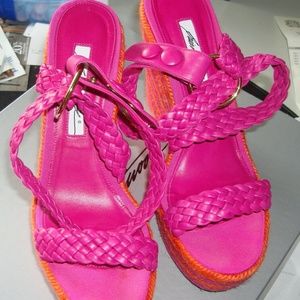 NEW Brian Atwood Leather & Multi-color Raffia 38/8